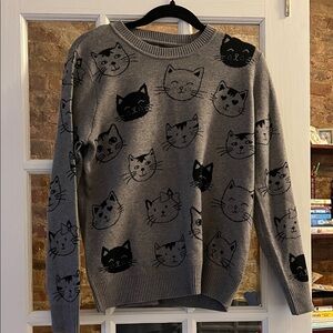 Gray Sweater with Cat Faces